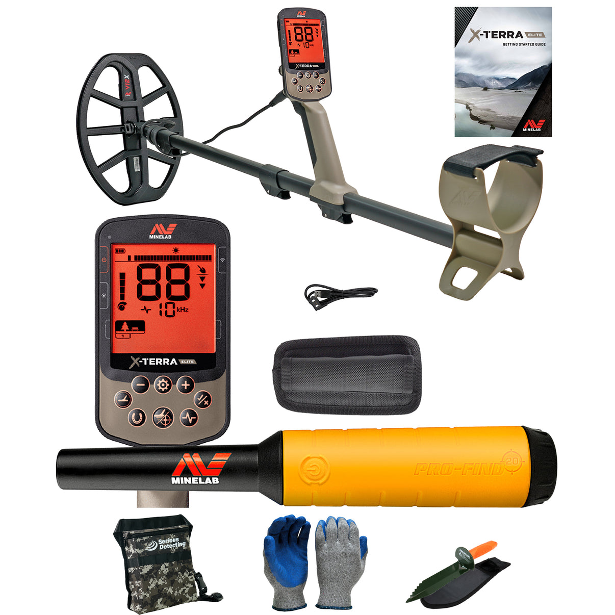 Minelab X-Terra Elite Metal Detector with Pro-Find 20 pinpointer, Serious Detecting Pouch,  and serrated digger