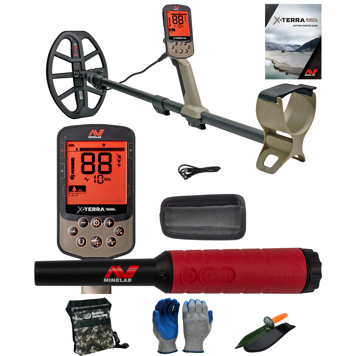 Minelab X-Terra Elite Metal Detector with Pro-Find 40 pinpointer, Serious Detecting Pouch,  and serrated digger
