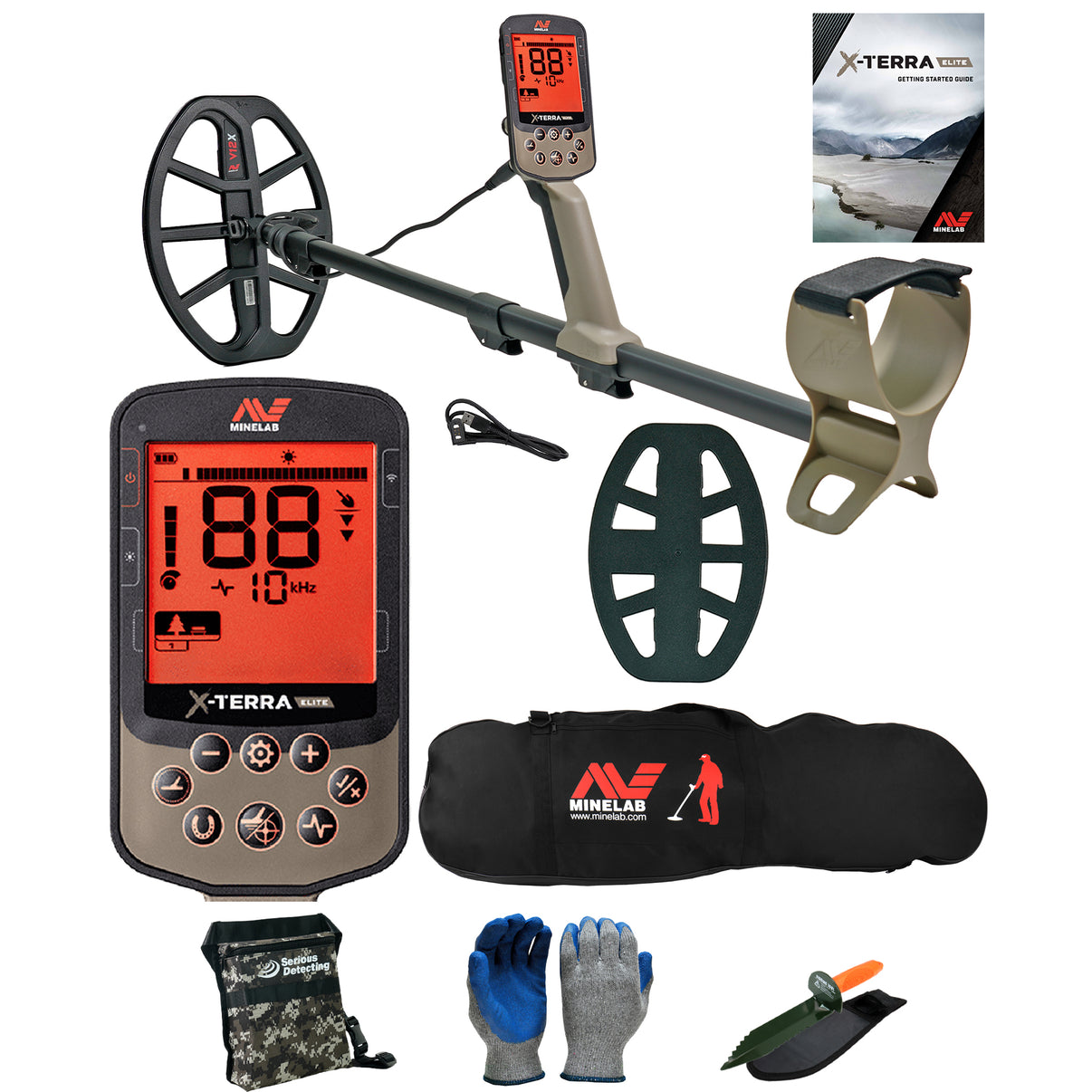 Minelab X-Terra Elite Metal Detector with Minelab Detector bag, Serious Detecting Pouch,  and serrated digger
