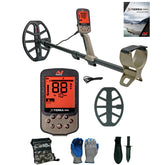 Minelab X-TERRA ELITE Waterproof Metal Detector and Serious Detecting accessory kit with pouch, gloves, and digging knife
