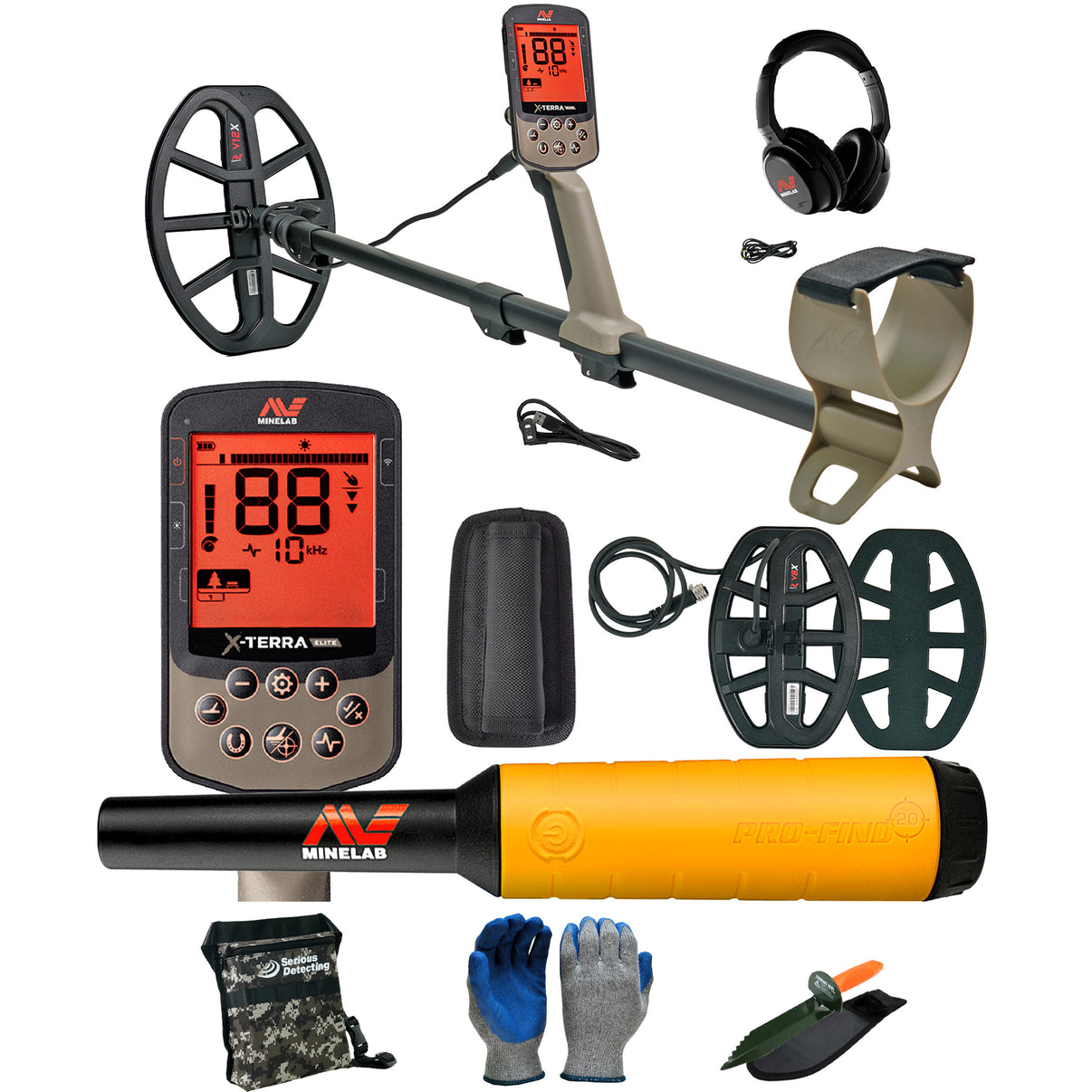 Minelab X-TERRA ELITE Expedition  Metal Detector with Pro-Find 20 pinpointer, Serious Detecting Pouch,  and serrated digger
