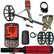 An image showcasing the Minelab X-TERRA ELITE Expedition Pack, including the metal detector itself with a large LCD screen, a Pro-Find 40 Pinpointer, wireless headphones, and additional coils.