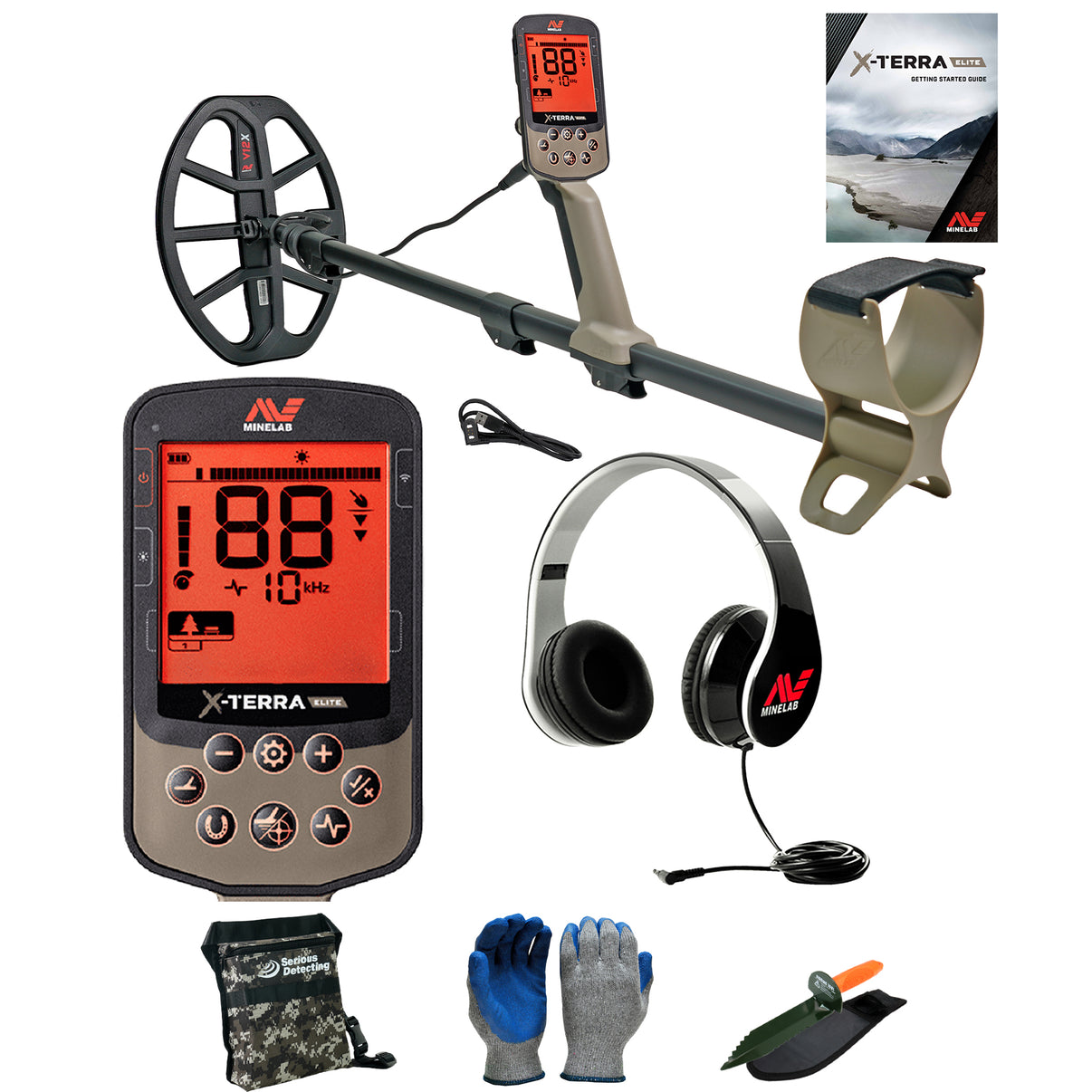 Minelab X-Terra Elite Metal Detector with Headphones, Serious Detecting Pouch,  and serrated digger