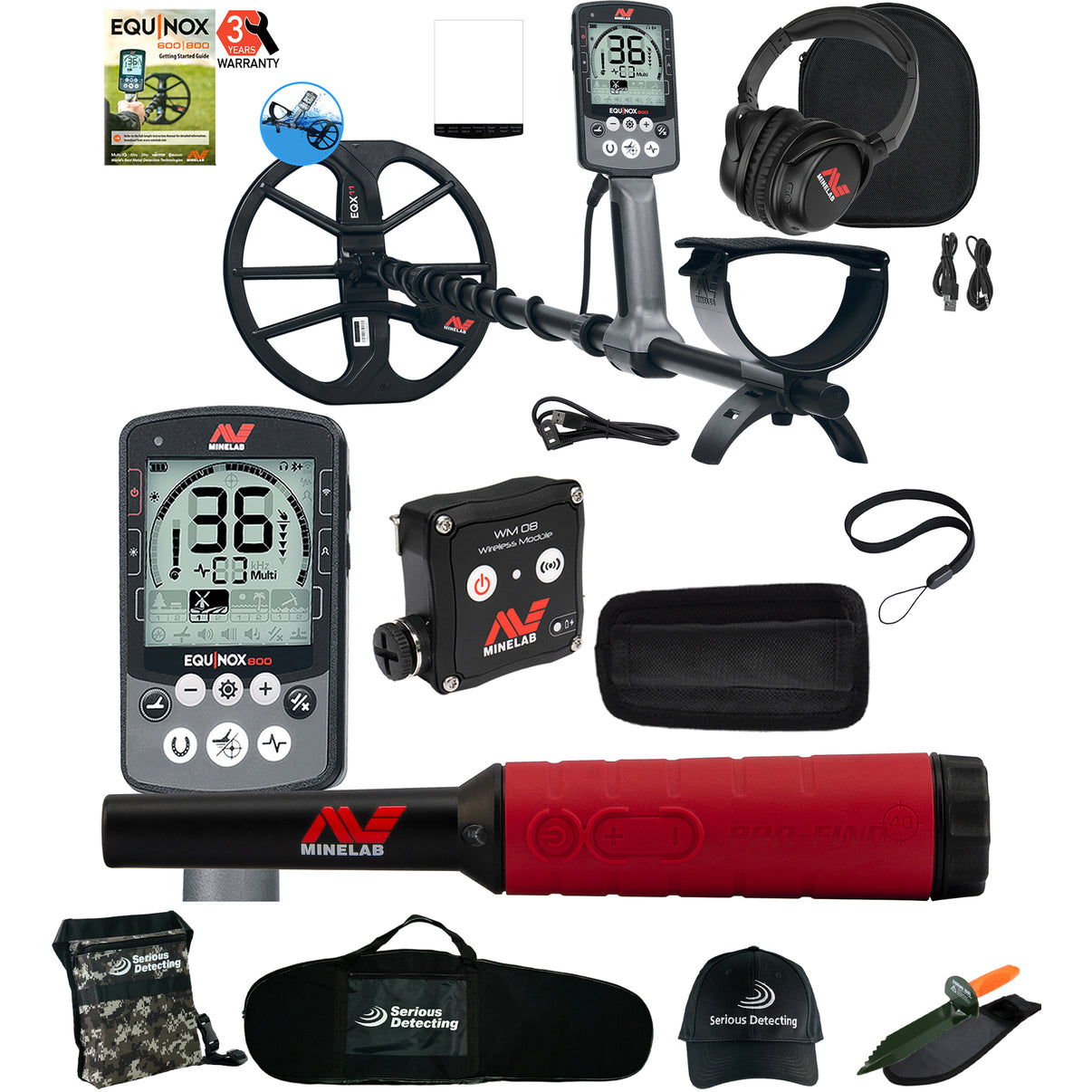 Minelab EQUINOX 800 Metal Detector with Pro-Find 40 Pinpointer , Serious Detecting Bag, Pouch, Hat, Digger