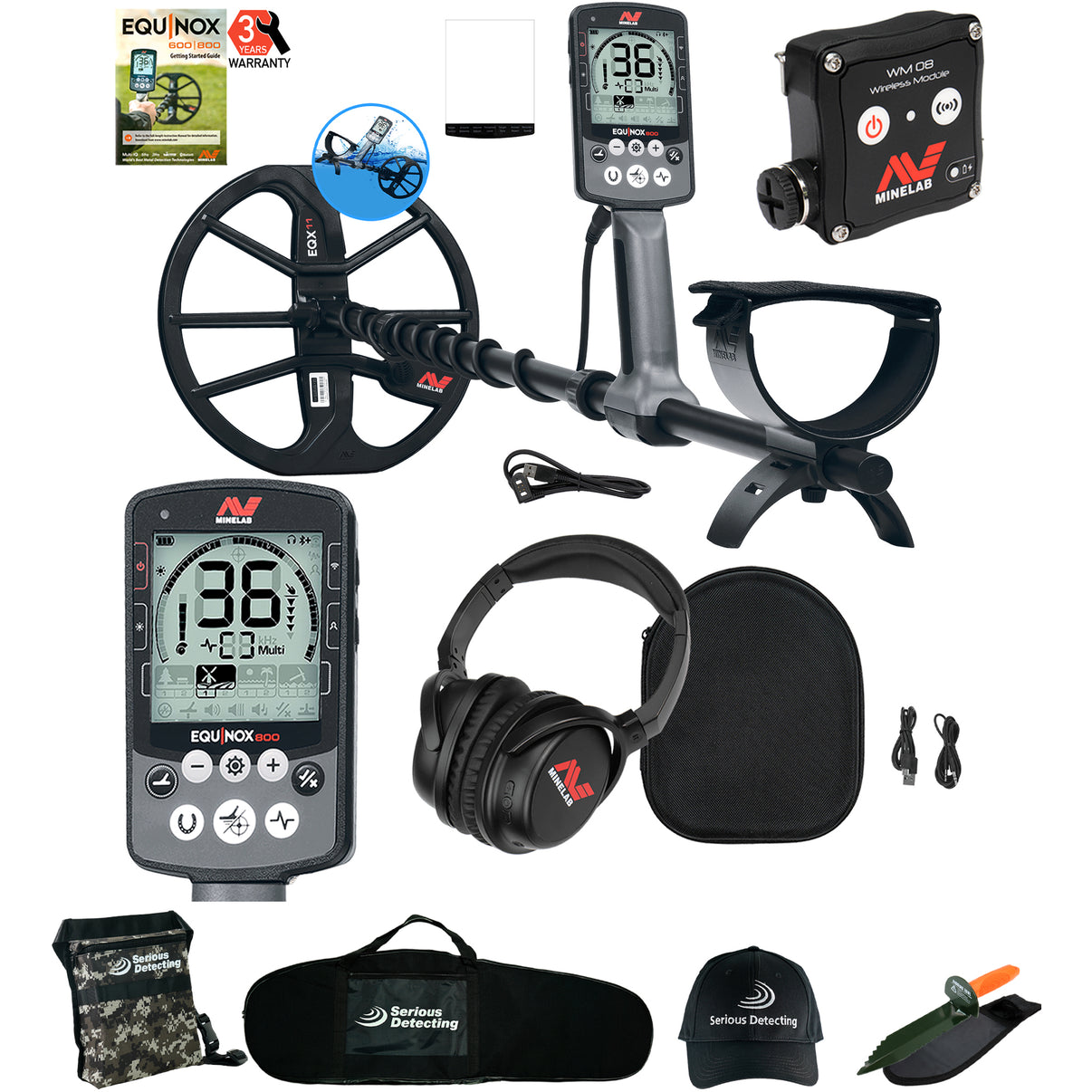 Minelab Equinox 800 with free pouch, bag, hat, and digger