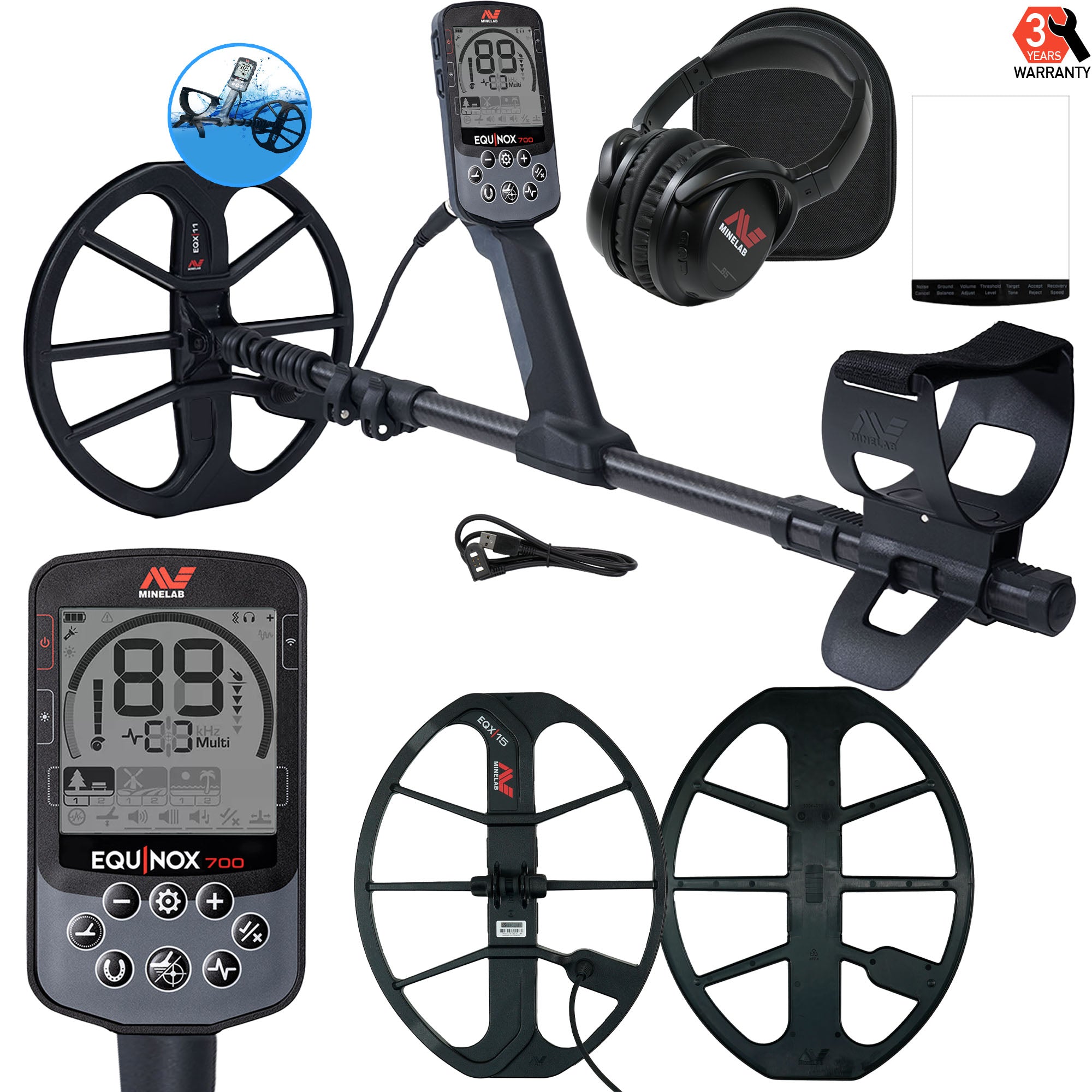 Minelab EQUINOX 700 Multi-IQ Metal Detector with 11" Coil and  EQX 15 Coil