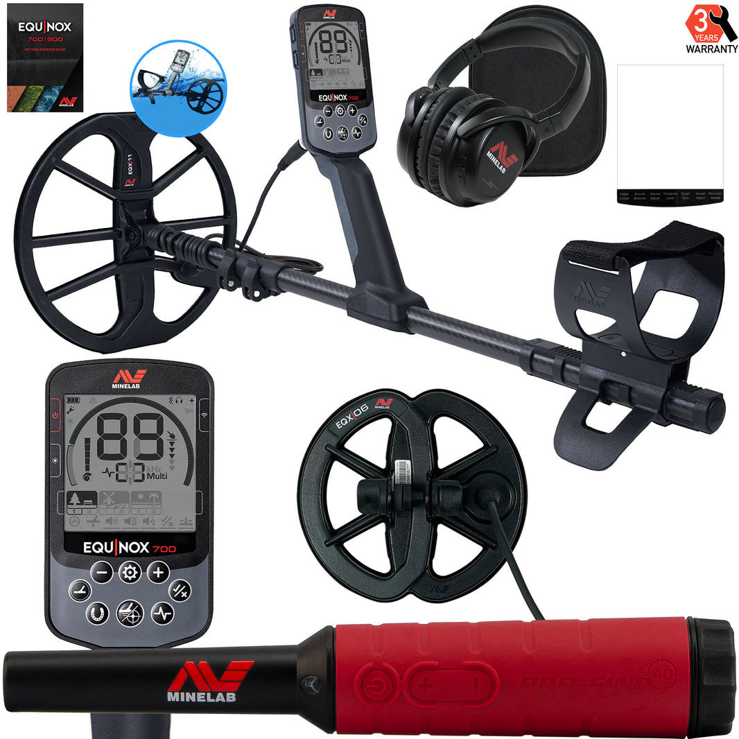 Minelab EQUINOX 700 metal detector with carbon fiber shaft and 11-inch DD coil