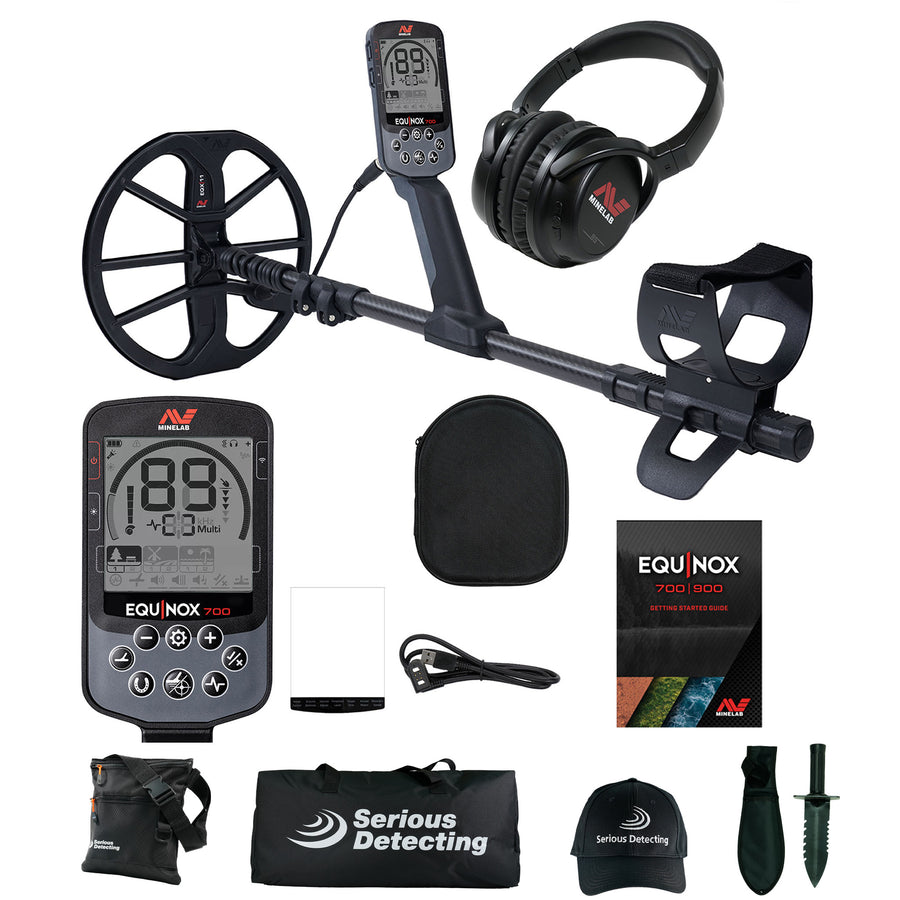 Minelab EQUINOX 700 Multi-IQ Metal Detector with 11" Coil and Serious Detecting Accessory Bundle