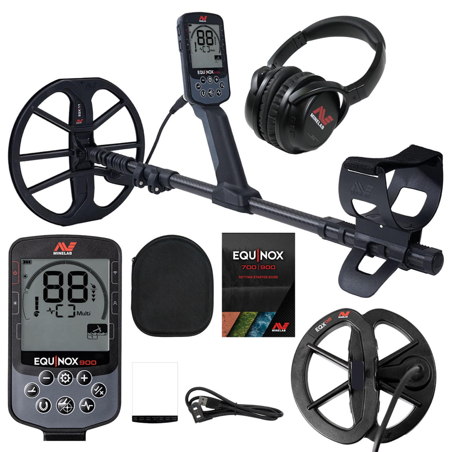 Minelab Equinox 900 being used for beach metal detecting in shallow water