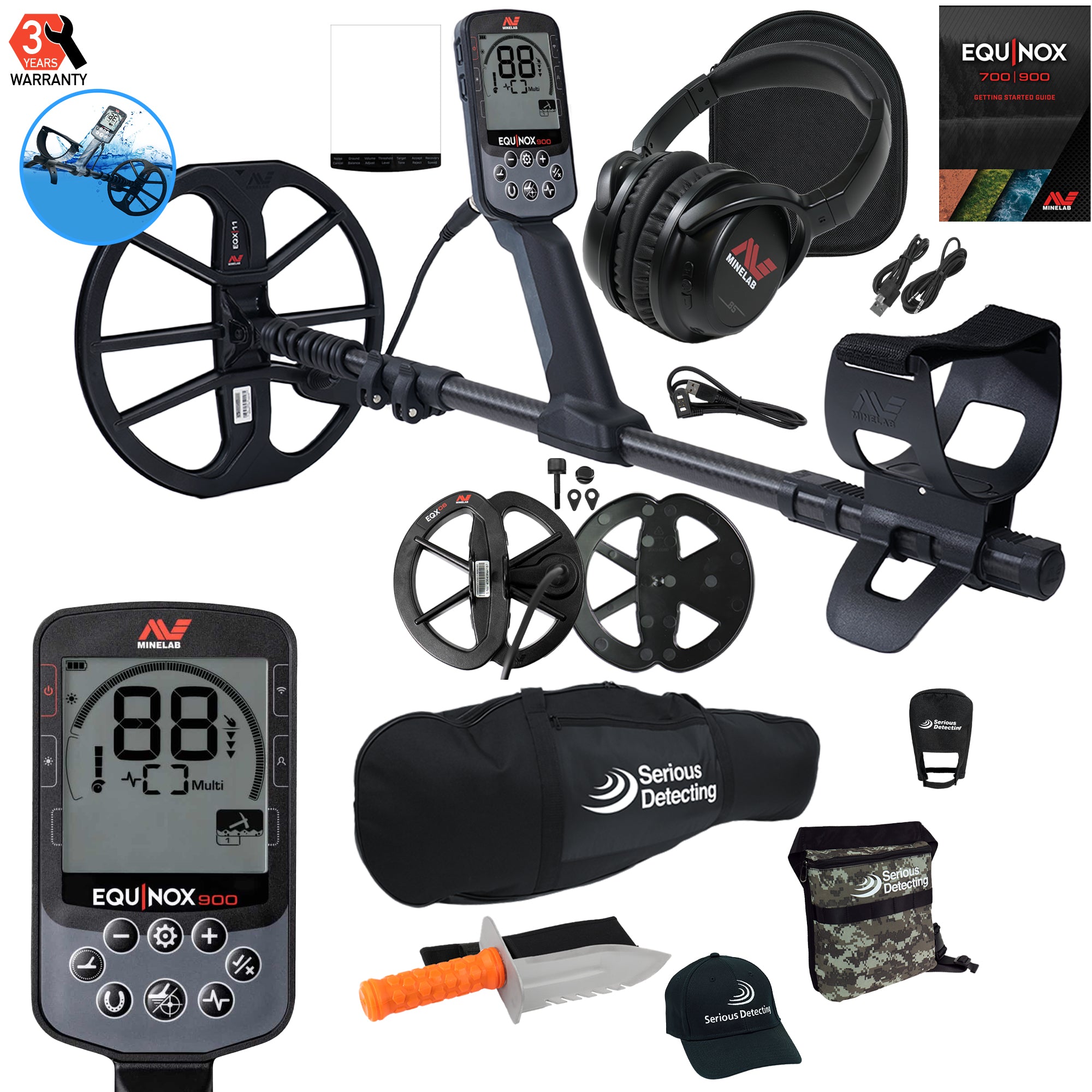 Minelab EQUINOX 900 Multi-IQ Metal Detector with 11" and 6" Coils Starter Package - PKSD