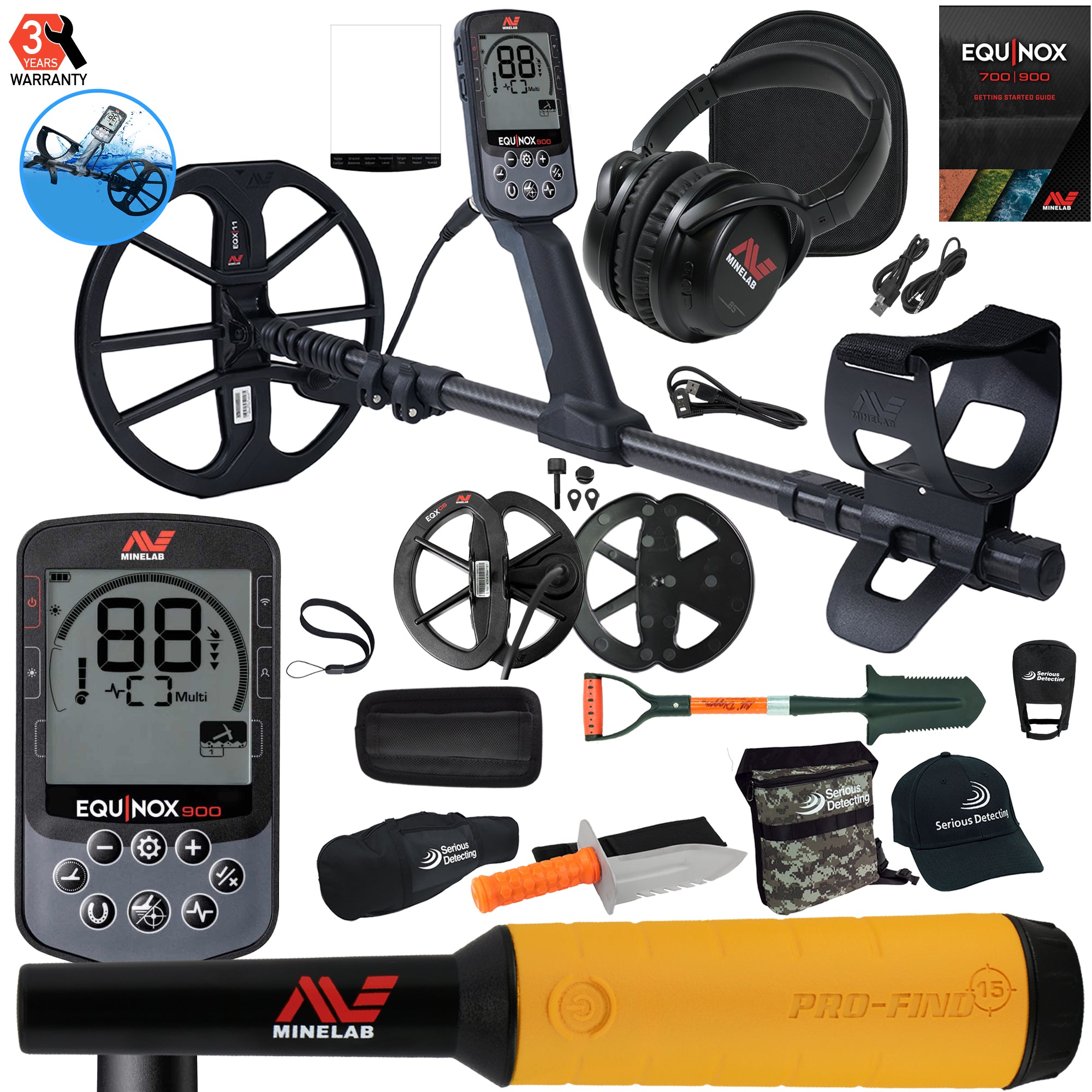 Minelab EQUINOX 900 Multi-IQ Metal Detector with 11" and 6" Coils Pro Package - PKSD