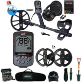 Minelab EQUINOX 900 Multi-IQ Metal Detector with 11" and 6" Coils and Serious Detecting accessory kit with pouch, carry bag, hat, digger, and shovel
