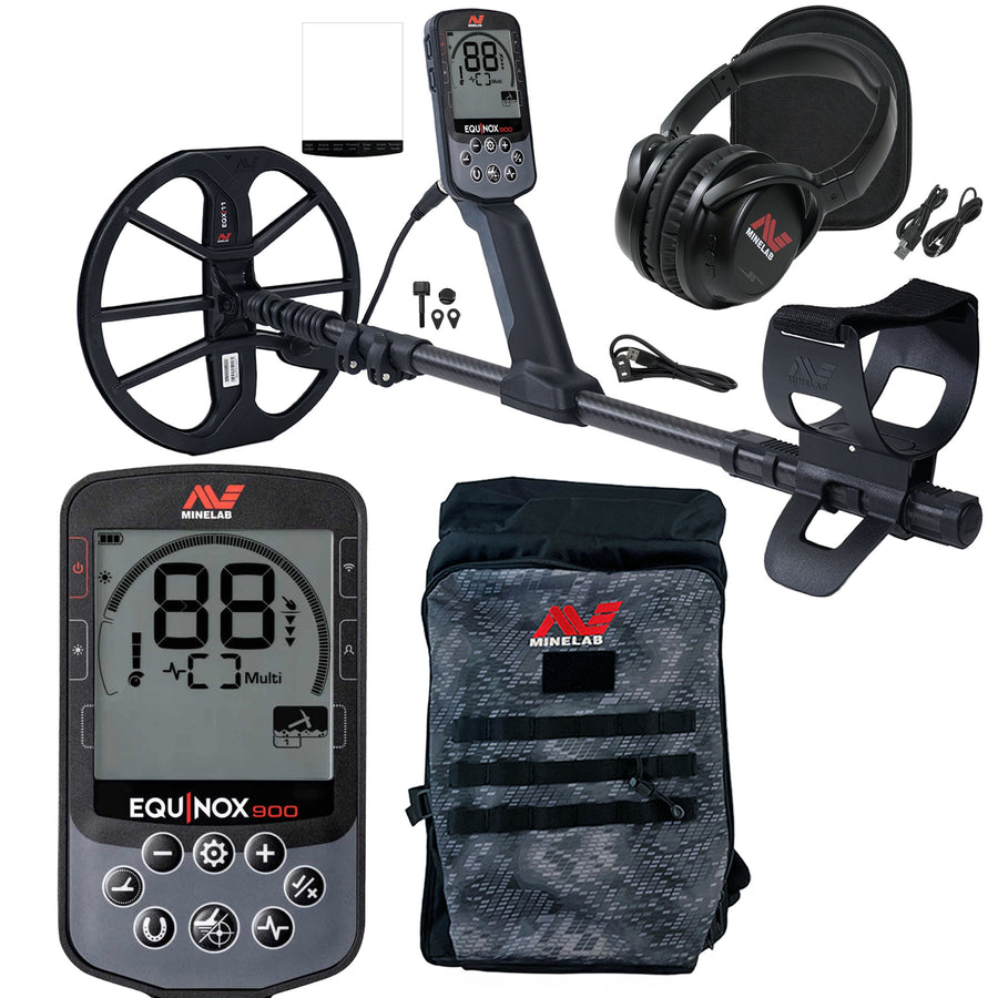 Minelab EQUINOX 900 Multi-IQ Metal Detector with Backpack and accessories