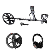 Minelab EQUINOX 900 detector components including carbon fiber shaft, control unit and multiple DD search coils