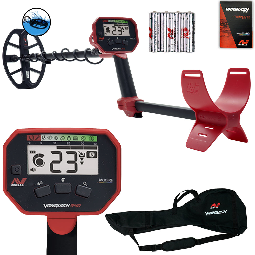 Minelab VANQUISH 340 metal detector bundle with carry bag