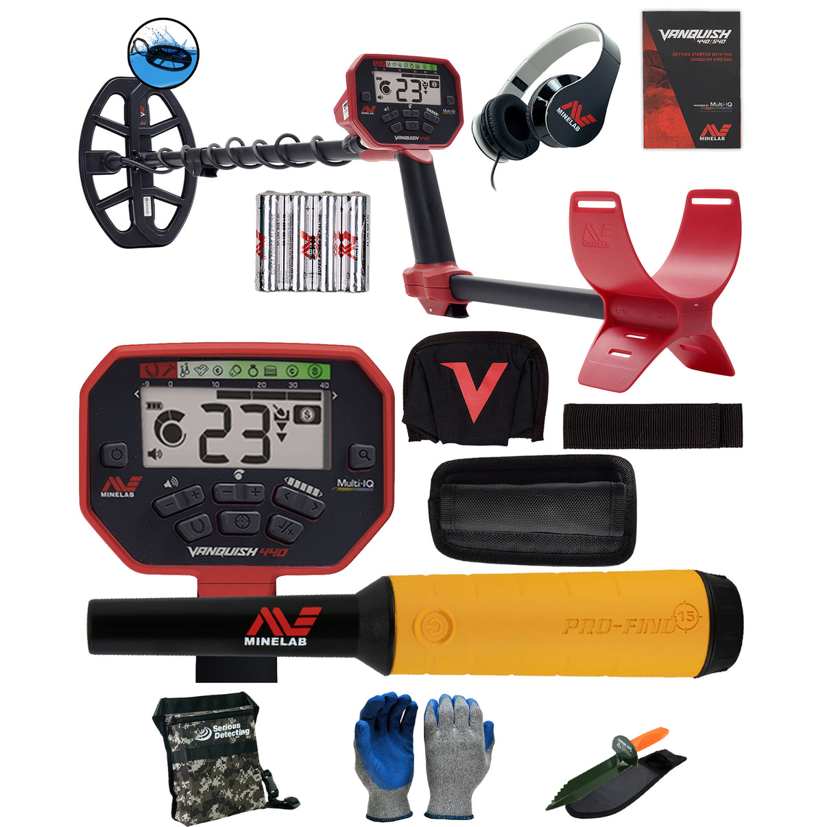 Minelab VANQUISH 440 Detector with Pro-Find 15 Pinpointer, pouch, gloves, and digger