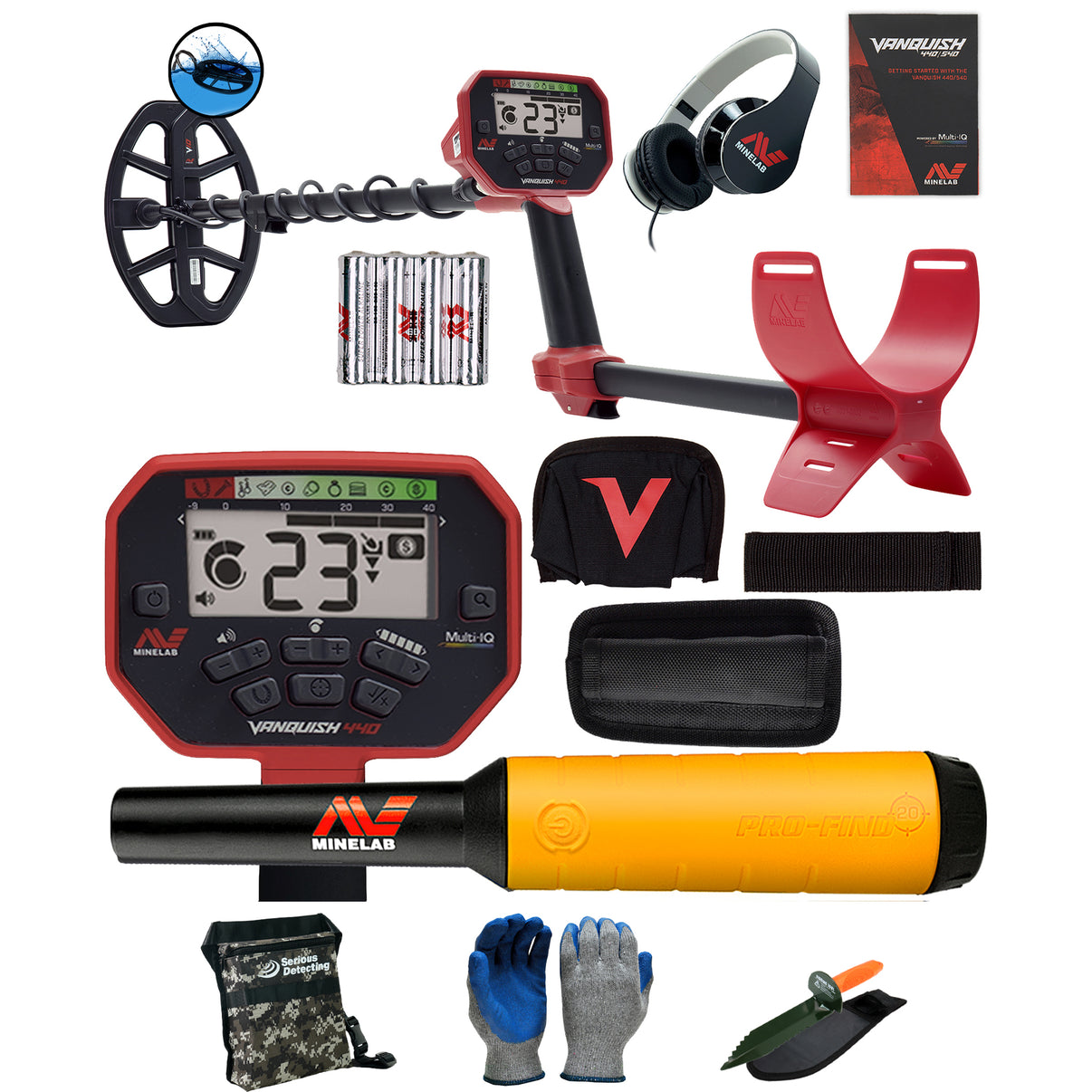 Minelab VANQUISH 440 Detector with Pro-Find 20 Pinpointer, pouch, digger, and gloves