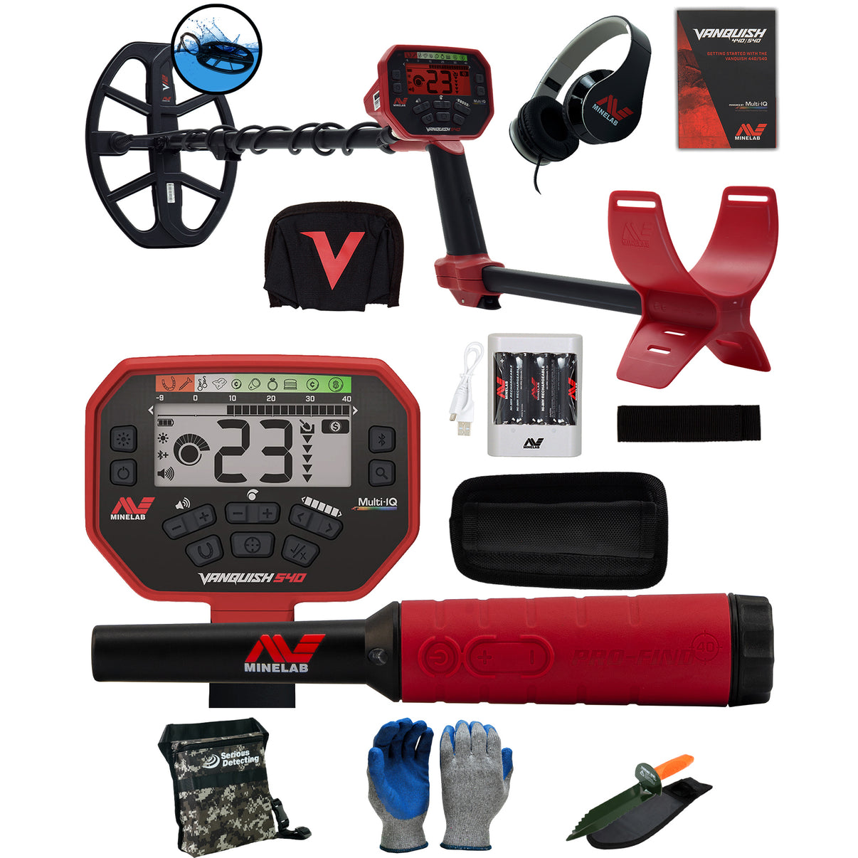 Minelab Vanquish 540 with accessories and Pro-Find 40, Pouch, Gloves, Digger