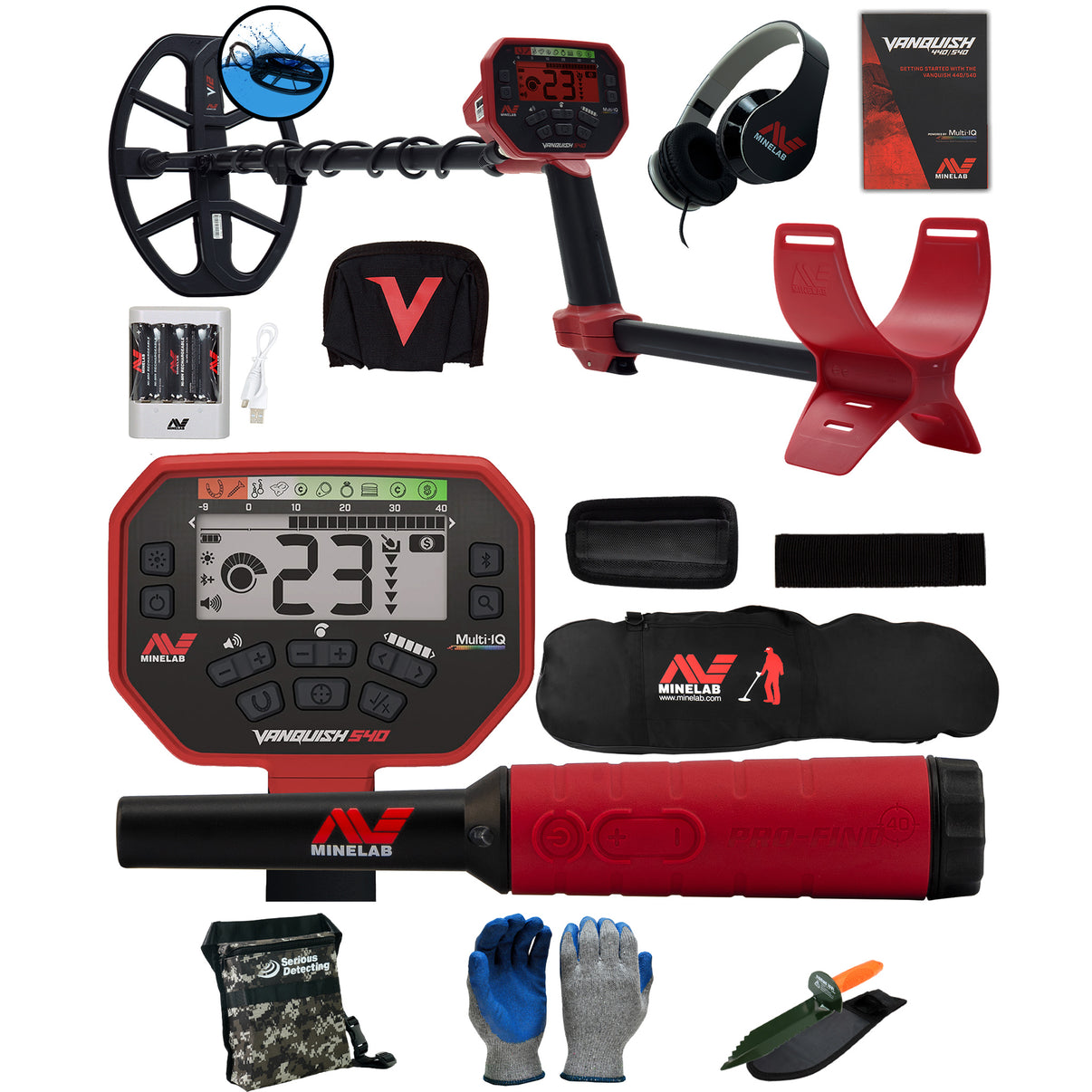 Minelab VANQUISH 540 Metal Detector with Pro-Find 40 and Carry Bag,  pouch, digger, and gloves