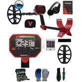 Minelab VANQUISH 540 Metal Detector and Serious Detecting accessory kit with pouch, gloves, and digging knife

