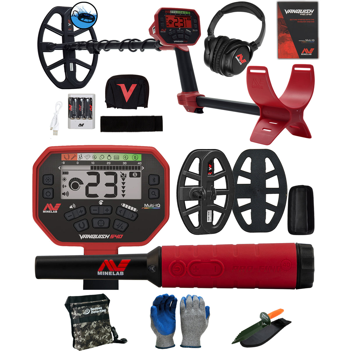 Minelab VANQUISH 540 Pro Pack Metal Detector with  Pro-Find 40 Pinpointer and Serous Detecting Accessory Kit