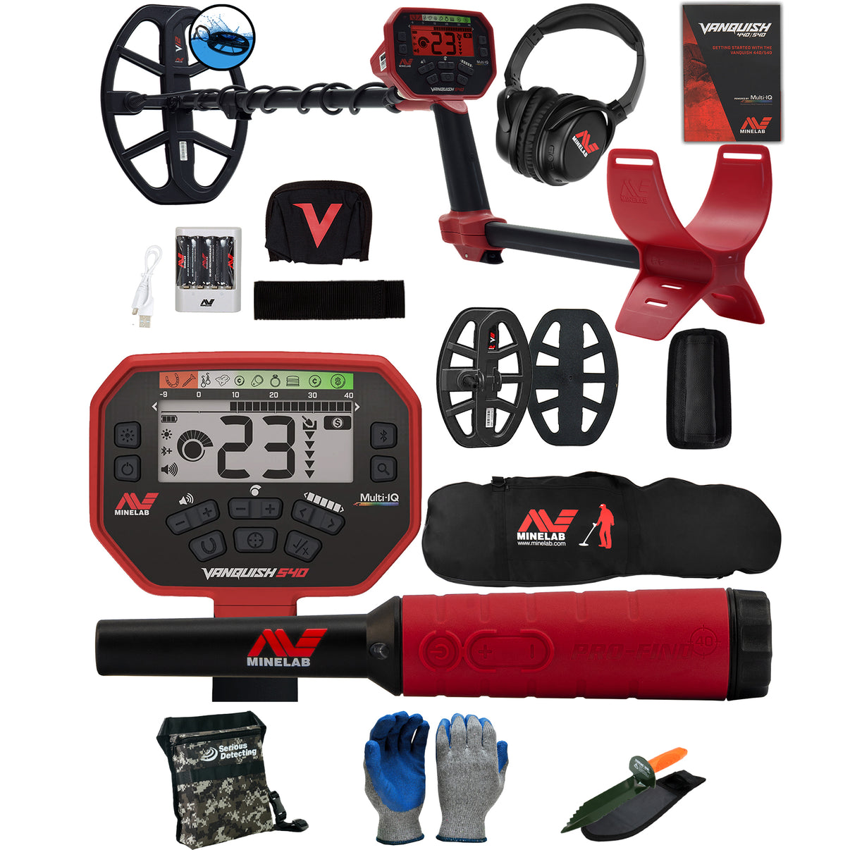 Minelab VANQUISH 540 Pro Pack Metal Detector with Pro-Find 40, Carry Bag, Pouch, Gloves, and Digger