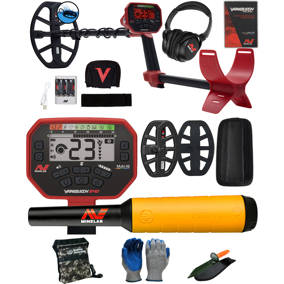 Minelab VANQUISH 540 Pro Pack Detector with 2 Coils and Pro-Find 20 Pinpointer and Serous Detecting Accessory Kit