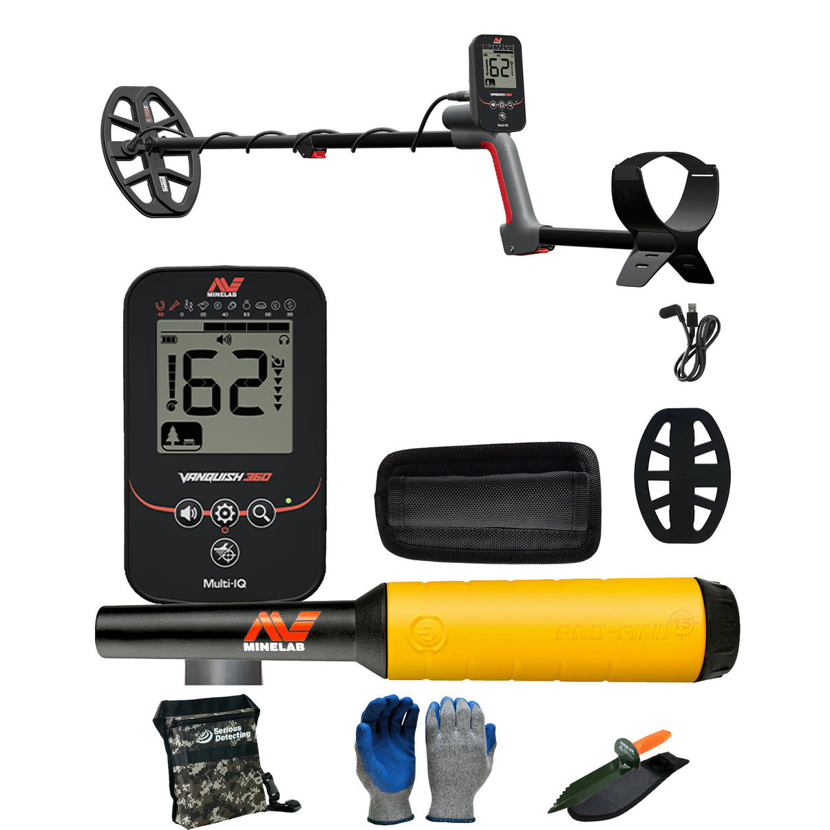 Minelab VANQUISH 360 Waterproof Multi-Frequency Metal Detector with PRO-FIND 15 Pinpointer with Serious Detecting accessories