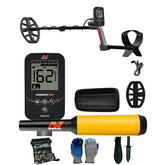 Complete Minelab VANQUISH 360 metal detector kit with Pro-Find 15 pinpointer and accessories laid out