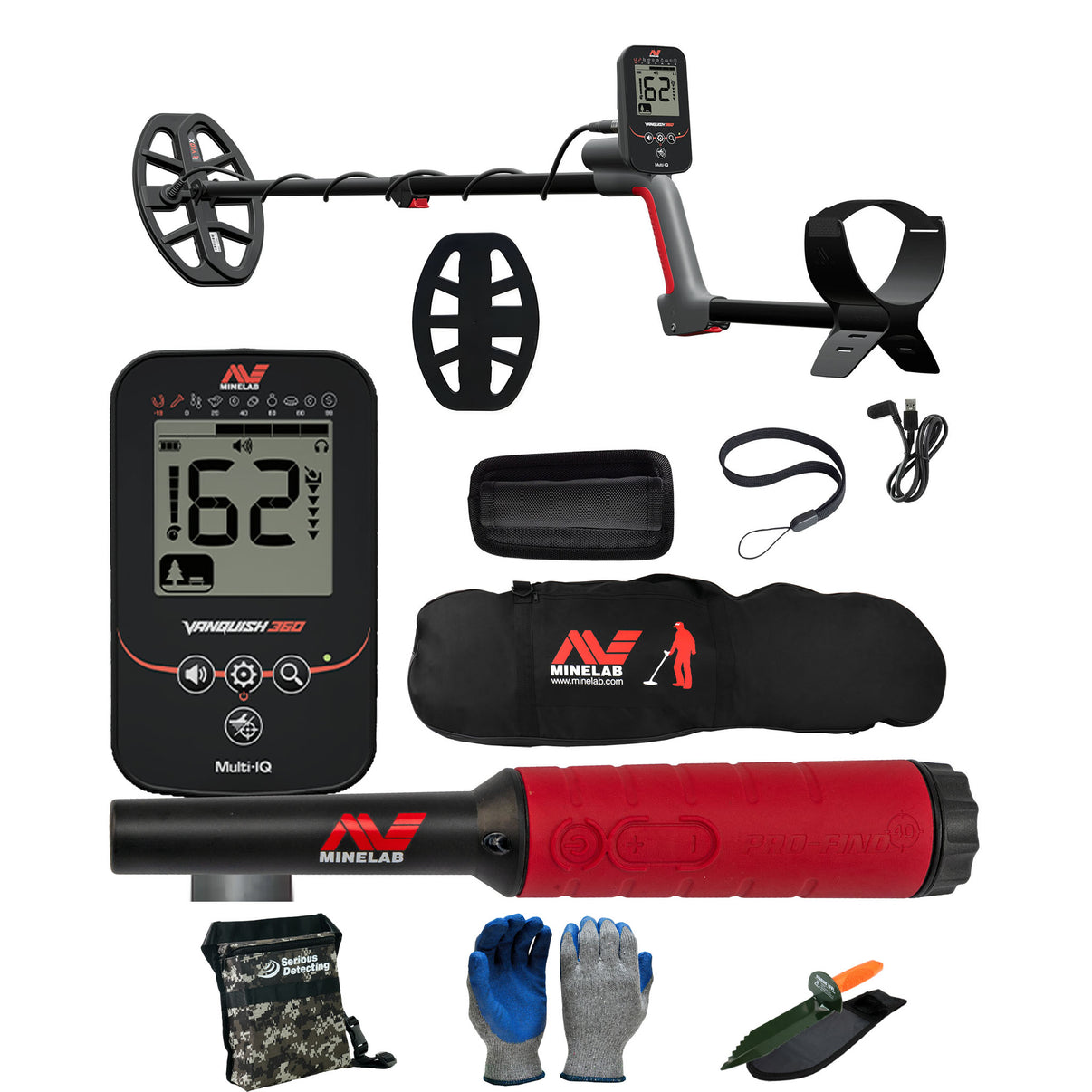 Minelab VANQUISH 360 Waterproof Multi-Frequency Metal Detector with PRO-FIND 40 Pinpointer and Carry Bag with Serious Detecting accessory kit