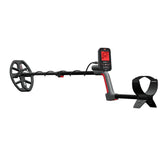 Minelab Vanquish 460 metal detector assembled with V10X 10x7 in Double-D coil, side view