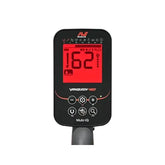 Minelab Vanquish 460 control box with red backlit LCD showing target ID 62 and Multi-IQ keypad