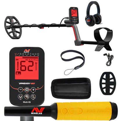 Minelab VANQUISH 460 waterproof metal detector with 10-inch coil and adjustable shaft