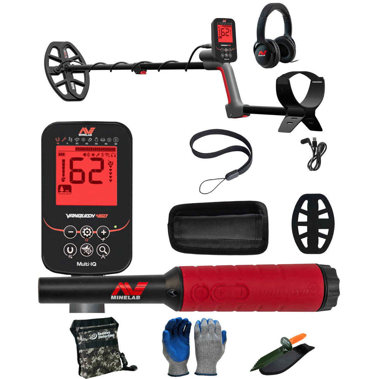 Minelab VANQUISH 460 Waterproof Multi-Frequency Metal Detector with PRO-FIND 40 Pinpointer with Serious Detecting accessory kit