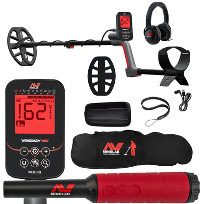Minelab VANQUISH 460 waterproof metal detector with 10-inch coil and bundle accessories