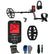 Metal detector with accessories including headphones, gloves, and a digger on a white background