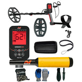 Minelab VANQUISH 560 Pro Pack Waterproof Multi-Frequency Metal Detector with V12x Coil, V8x Coil, PRO-FIND 15 Pinpointer, and Serious Detecting accessory kit with pouch, gloves, and digging knife