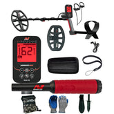 Minelab VANQUISH 560 Pro Pack Waterproof Multi-Frequency Metal Detector with V12x Coil, V8x Coil, PRO-FIND 40 Pinpointer, and Serious Detecting accessory kit with pouch, gloves, and digging knife