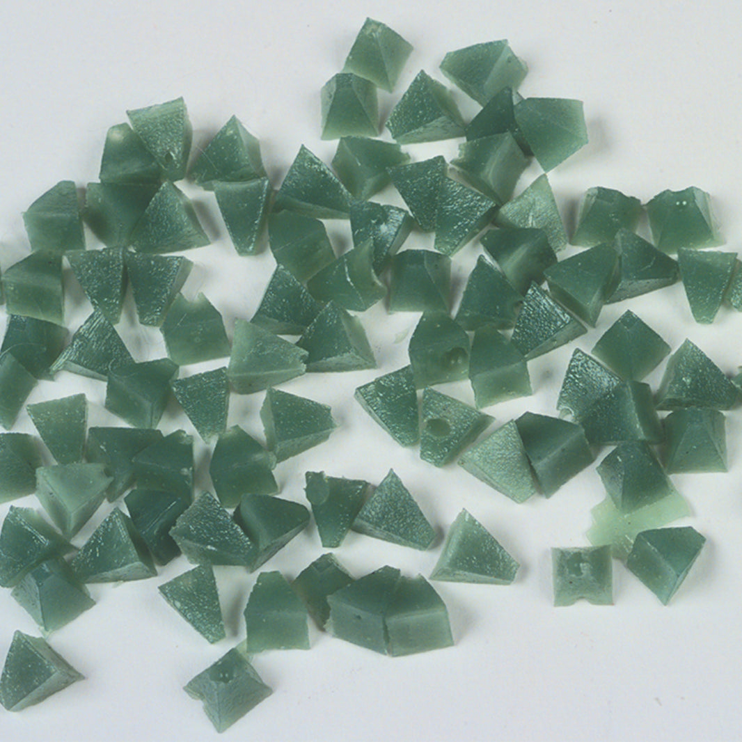 Close-up view of Raytech green pyramid media displaying the unique geometric shape and texture