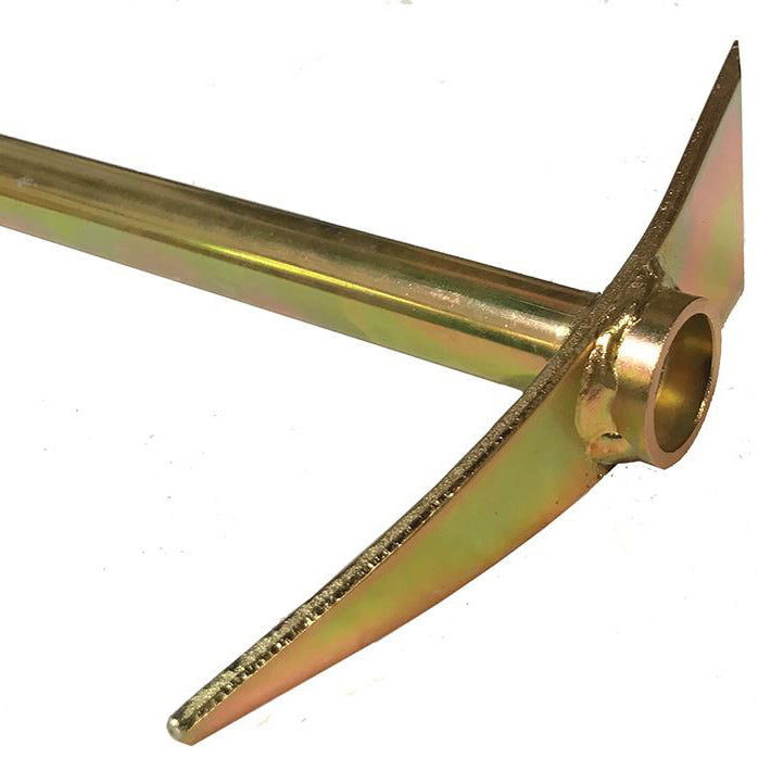 TerraX Ultra-Lite pick head close-up showing pointed tip, scraping blade, and welded magnet ring