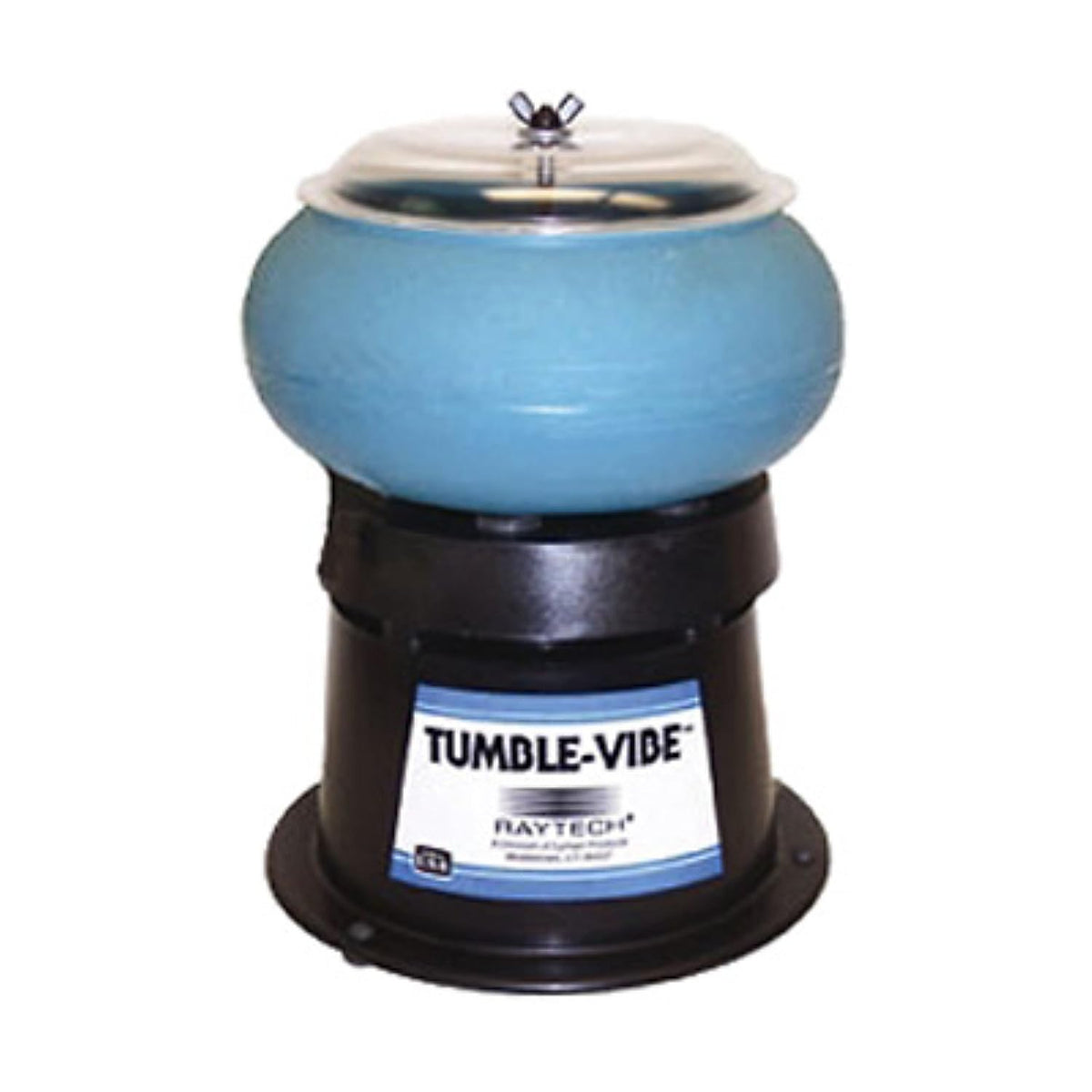 The Tumble Vibe rock polisher is shown fully assembled against a white backdrop.