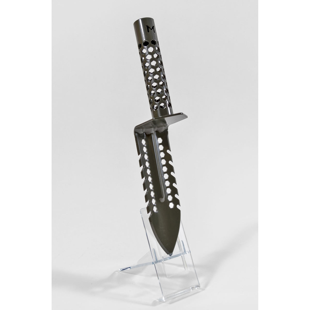 Green Motley Grass Knife displaying double-sided cutting teeth and 2-inch blade width