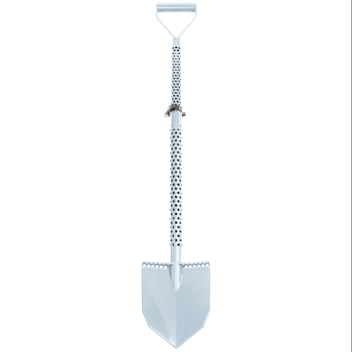 Grey Motley Field Fox metal detecting shovel with quick-release clamp adjustment system
