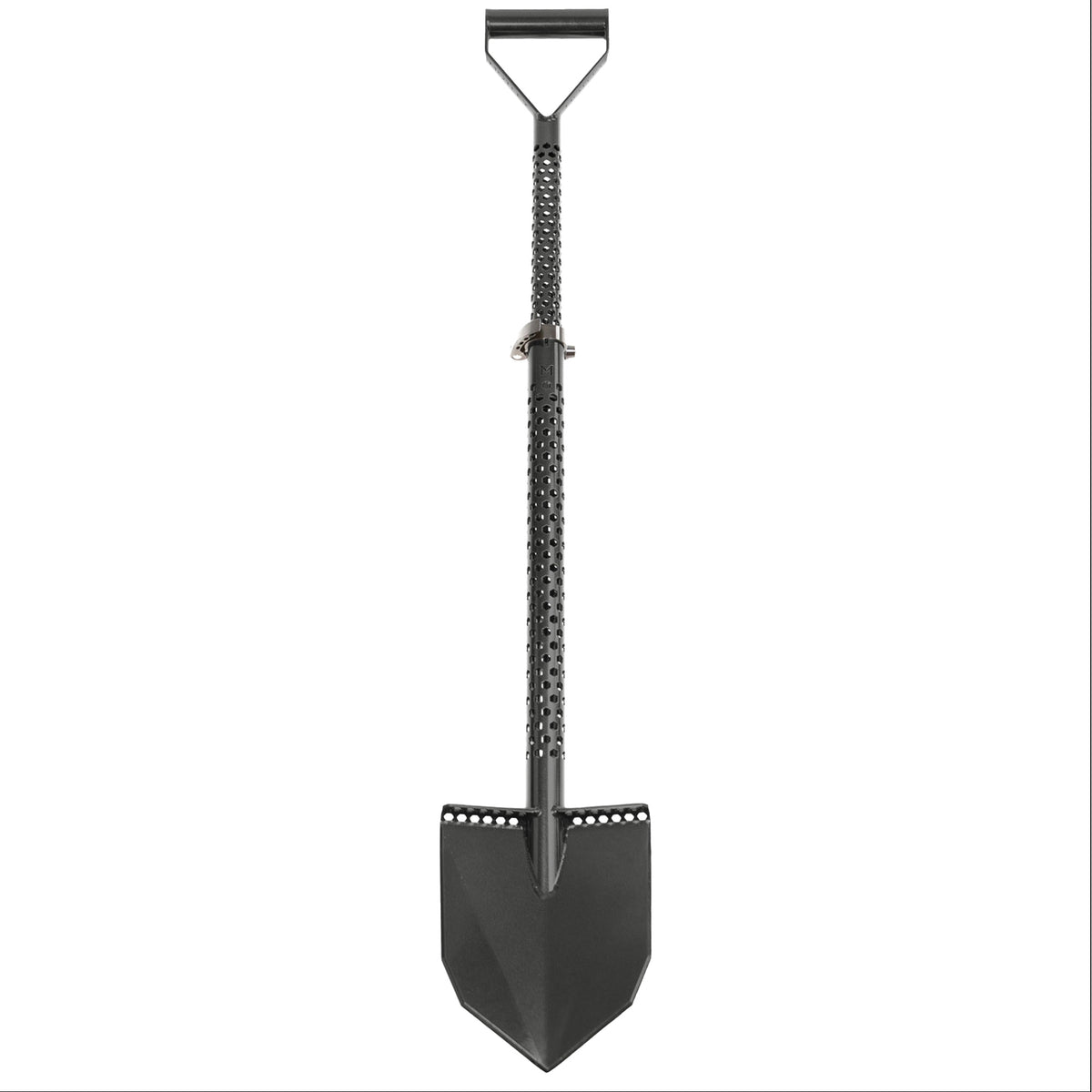 Black Motley Field Fox adjustable digging tool with stealth-shaped bent blade for field detecting