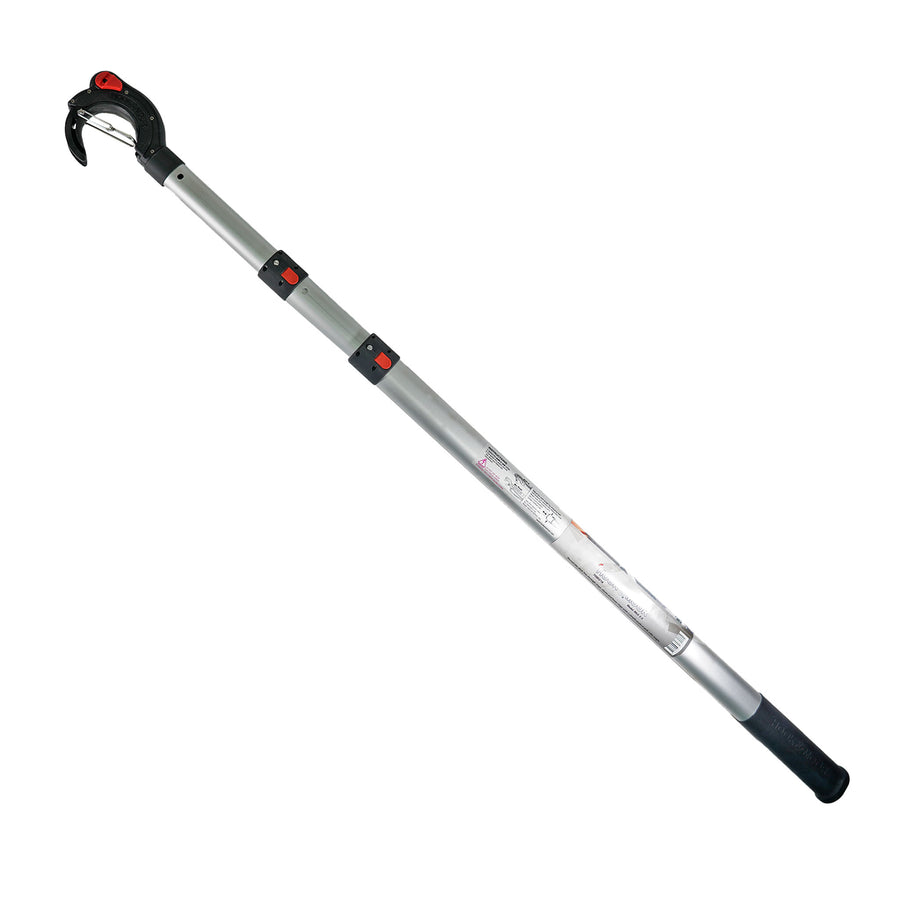 Hook & Moor telescoping boat hook fully extended showing 60mm carbon fiber head and aluminum shaft