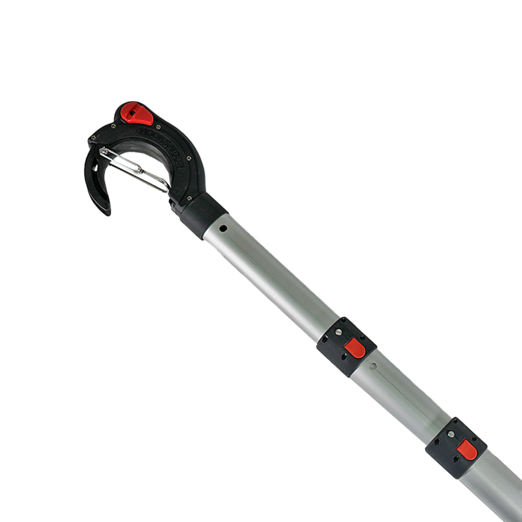 Close-up of Hook & Moor carbon fiber head with rotating wheel mechanism for guiding dock lines