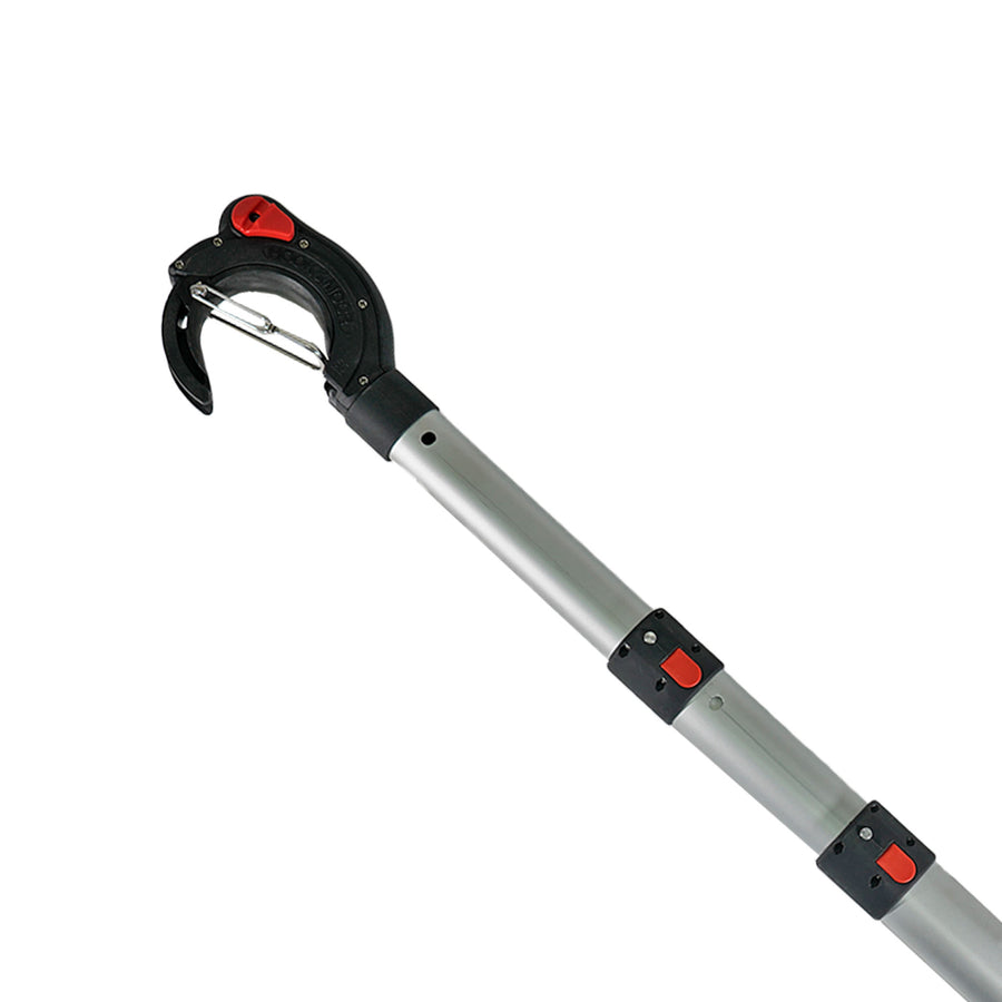 Close-up of Hook & Moor carbon fiber head with rotating wheel mechanism for guiding dock lines