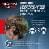 Advertisement for Icon BH-02 bone conduction headphones with diving theme