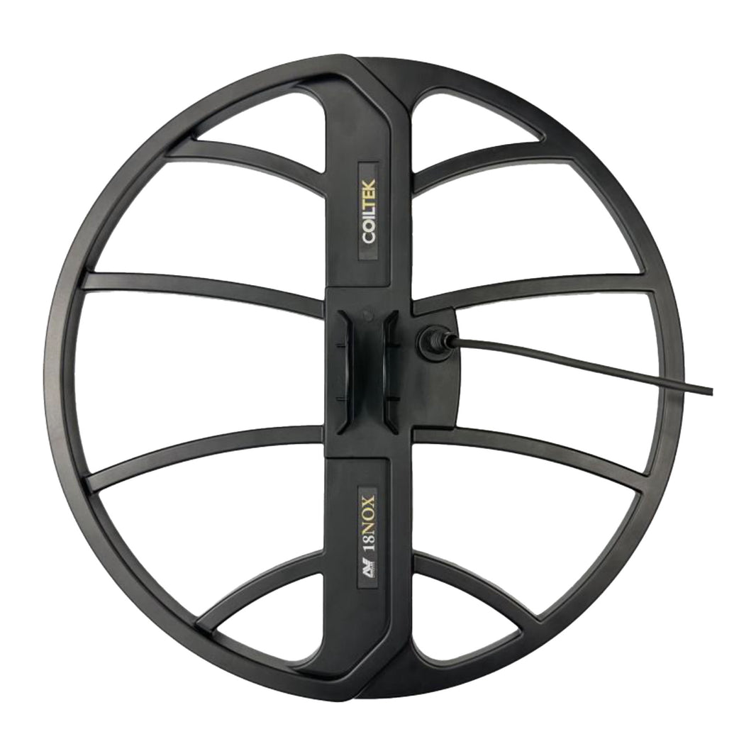 Coiltek 18 inch NOX search coil with attached skidplate for Minelab Equinox metal detectors