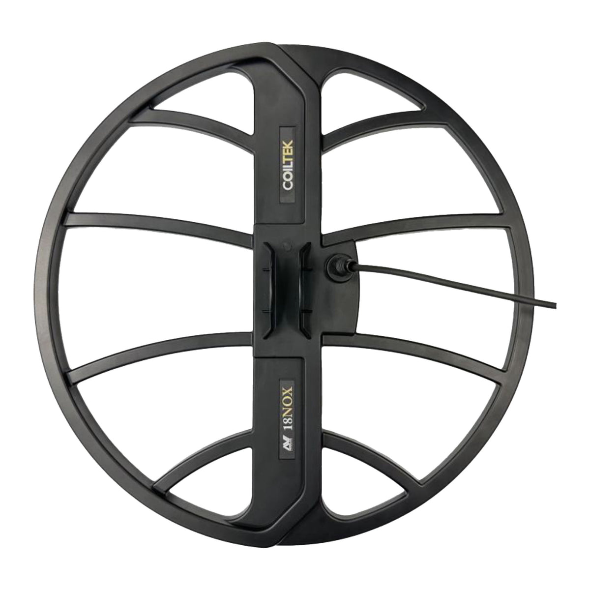 Coiltek 18 inch NOX search coil with attached skidplate for Minelab Equinox metal detectors